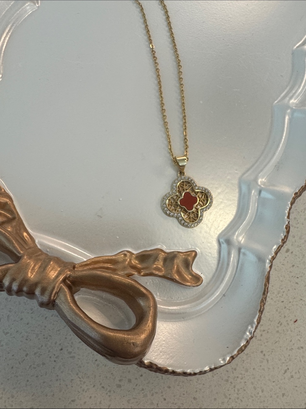 5/22 Gold Chain Necklace with Red Enamel Clover Pendant